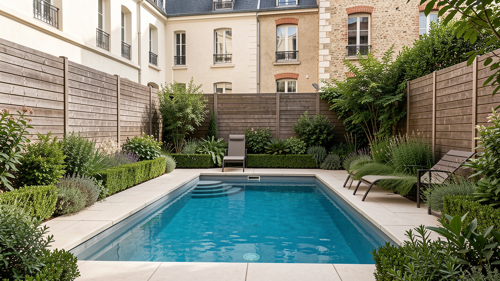 Piscine compacte dans une cour urbaine